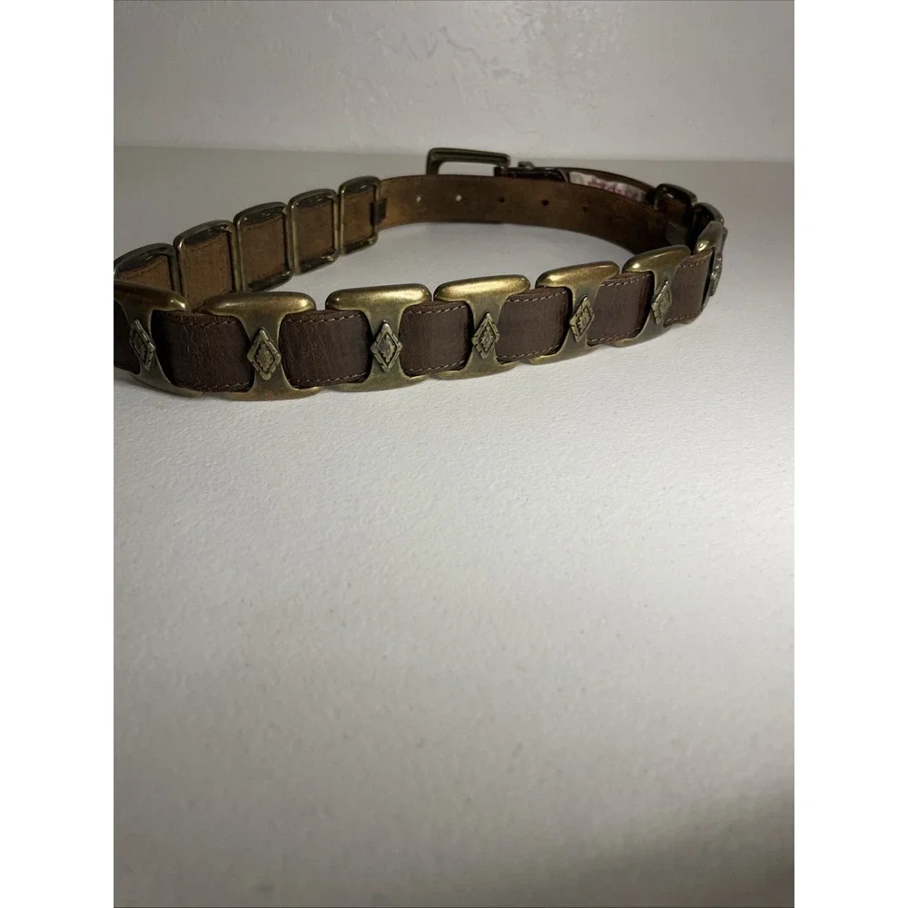 Etoile Leather Belt Italy Womens‎ Size Small Hammered Metal Embellished Boho
